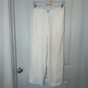 Anthropologie Sancia Linen Blend Flat Front Wide Leg Minimalist Pants, Medium